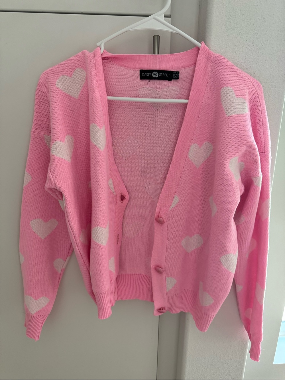 Daisy Street Pink Heart Knit Cardigan